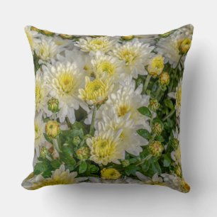 Chrysanthemum Floral Yellow Green White Kussen