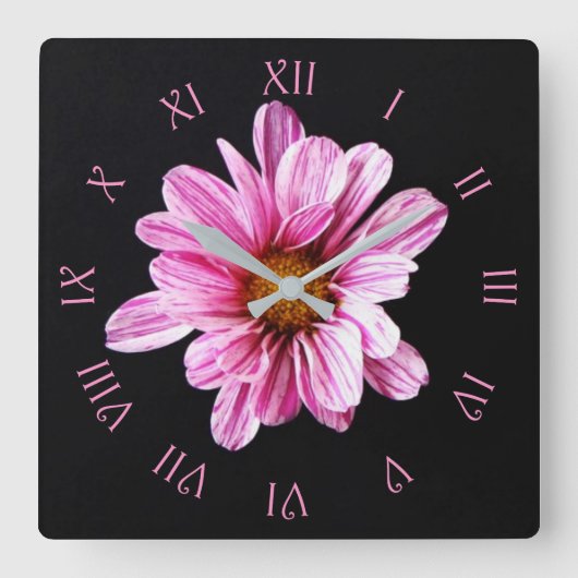 Chrysanthemum Flower Pink Script Roman wcn Vierkante Klok (Voorkant)
