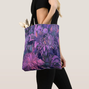 Chrysanthemum Flowers Abstracte Floral Art Violet Tote Bag