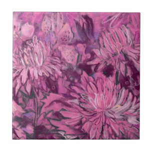 Chrysanthemum Flowers Floral Painting Pink Maroon Tegeltje