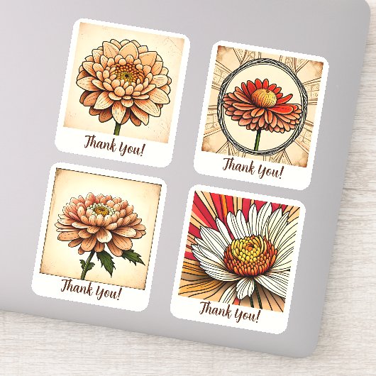 Chrysanthemum Flowers Groovy Retro gepersonaliseer Sticker (Detail)