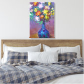 Chrysanthemum Flowers in een Vase Monet Fine Art Canvas Afdruk (Insitu (Slaapkamer))