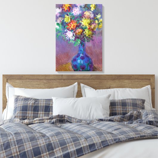 Chrysanthemum Flowers in een Vase Monet Fine Art Canvas Afdruk (Insitu (Slaapkamer))