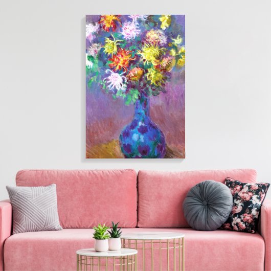 Chrysanthemum Flowers in een Vase Monet Fine Art Canvas Afdruk (Insitu (Woonkamer))