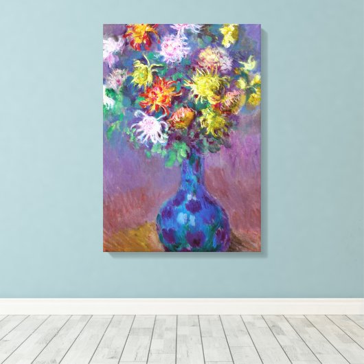 Chrysanthemum Flowers in een Vase Monet Fine Art Canvas Afdruk (Insitu (Houten vloer))