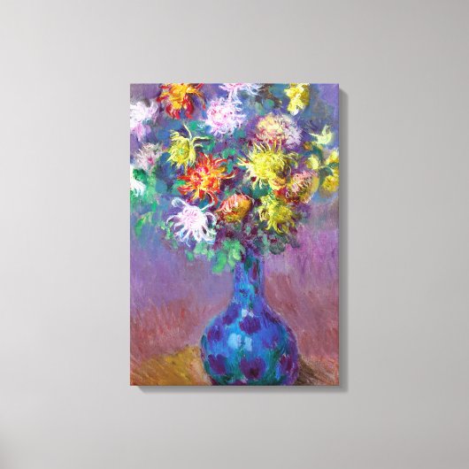Chrysanthemum Flowers in een Vase Monet Fine Art Canvas Afdruk (Voorkant)