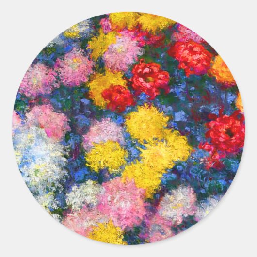Chrysanthemum Flowers in een Vase Monet Fine Art Ronde Sticker (Voorkant)
