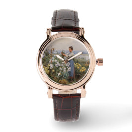 Chrysanthemum Flowers (Meisje in de tuin) Horloge