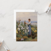 Chrysanthemum Flowers (Meisje in de tuin) Kaart (Voorkant / Achterkant in situ)