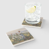 Chrysanthemum Flowers (Meisje in de tuin) Stenen Onderzetter (Zijkant)