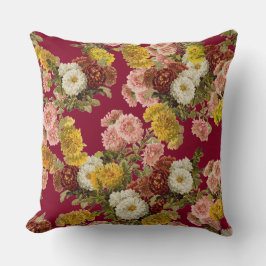  Chrysanthemum Flowers op Burgundy Red Kussen