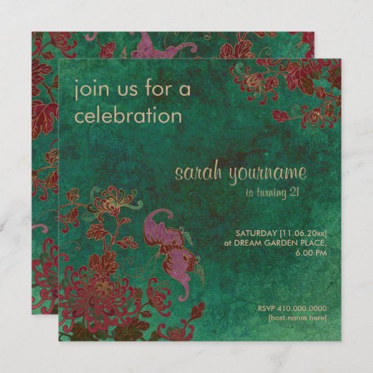 Chrysanthemum Garden Birthday Uitnodiging (Voorkant / Achterkant)