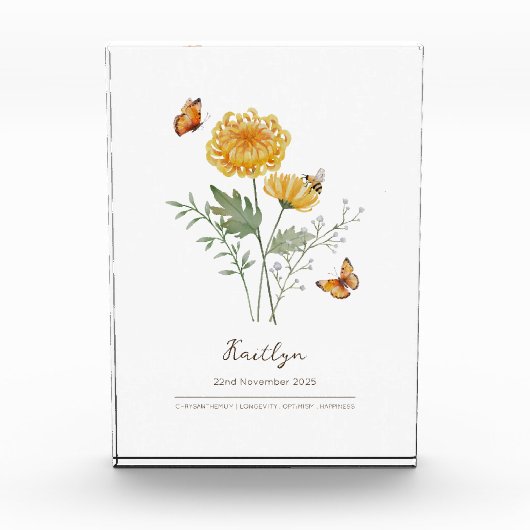 Chrysanthemum Geboortemaand Bloem Fotoblokken (Voorkant)