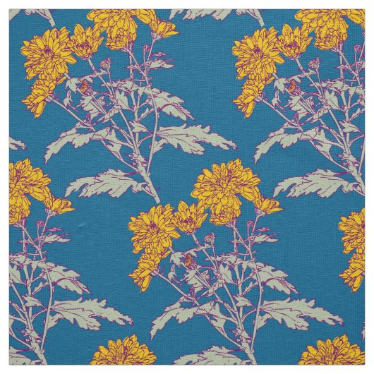 Chrysanthemum gouden gele tekenstructuur stof (Swatch)