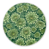 Chrysanthemum groen bloempatroon keramische knop (Voorkant)