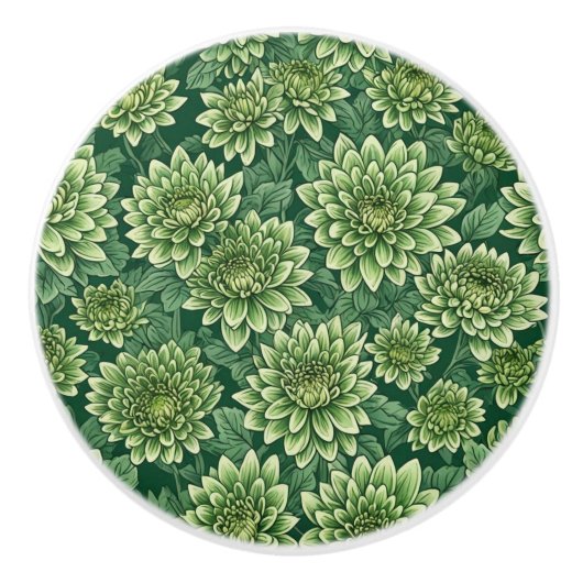 Chrysanthemum groen bloempatroon keramische knop (Voorkant)