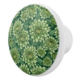 Chrysanthemum groen bloempatroon keramische knop