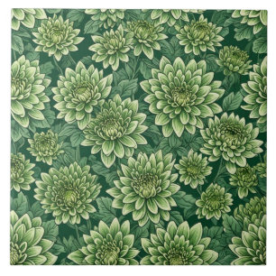 Chrysanthemum groen bloempatroon tegeltje