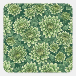 Chrysanthemum groen bloempatroon vierkante sticker