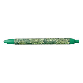 Chrysanthemum groen bloempatroon zwarte inkt pen