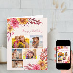 Chrysanthemum Herfst Floral 5 Foto Birthday Kaart<br><div class="desc">Florale verjaardagskaart die met 5 van uw favoriete foto's en berichten binnen wordt gepersonaliseerd. U kunt ook een gelukkige verjaardag bewerken om een andere gelegenheid aan te grijpen als u dat wenst. Het ontwerp is voorzien van prachtige florale waterverven binnen en buiten in tinten van goudgeel en roze. Als u...</div>