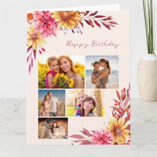 Chrysanthemum Herfst Floral 5 Foto Birthday Kaart (Voorkant)