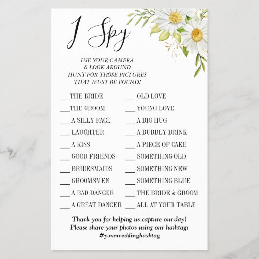Chrysanthemum Ik spion bruiloft receptie spel kaar Flyer (Voorkant)