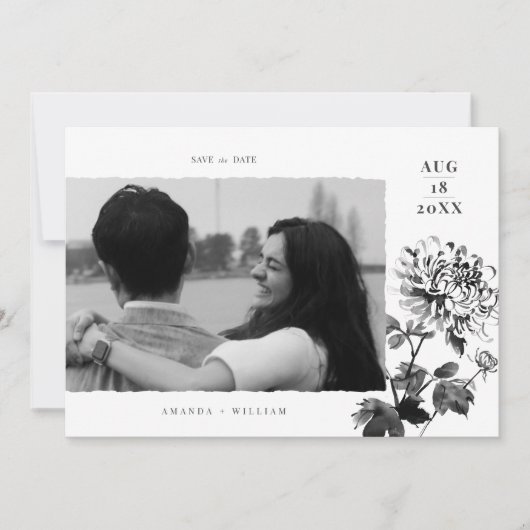 Chrysanthemum Ink Art Photo Sla de datum Kaart (Voorkant)