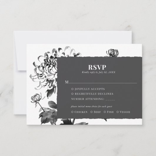 Chrysanthemum Ink Art RSVP Response Kaart (Voorkant)