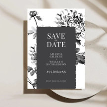 Chrysanthemum Ink Art Save the Date Kaart