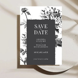 Chrysanthemum Ink Art Save the Date Kaart