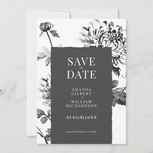 Chrysanthemum Ink Art Save the Date Kaart (Voorkant)