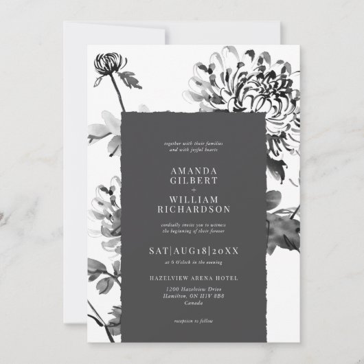 Chrysanthemum Inkt Kunst bruiloft Kaart (Voorkant)