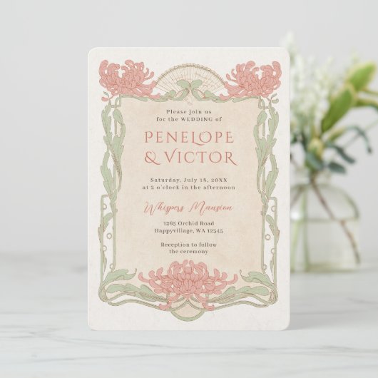  Chrysanthemum Lijst huwelijksuitnodiging Kaart (Staand voorkant)