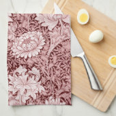 Chrysanthemum Maroon, William Morris Theedoek (Quarter Fold)