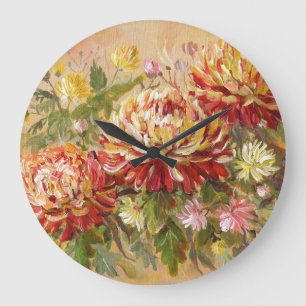 Chrysanthemum Meadow: acryl handschilderij. Grote Klok