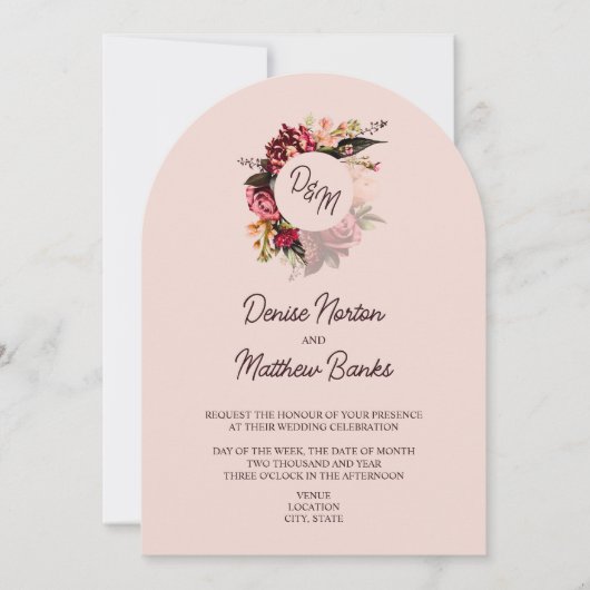 Chrysanthemum monogram op Blush Roos Kaart (Voorkant)