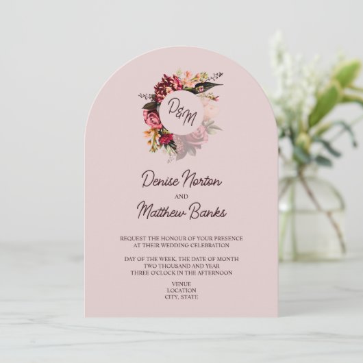Chrysanthemum Monogram op Mauve Chalk Kaart (Staand voorkant)