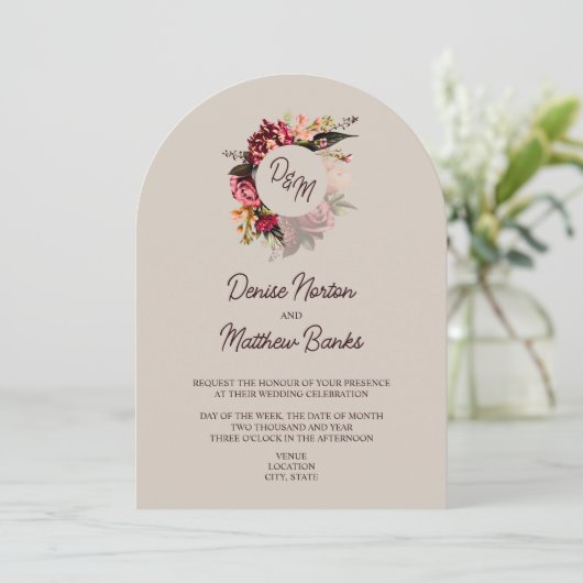 Chrysanthemum Monogram op Perfect Bleek Kaart (Staand voorkant)