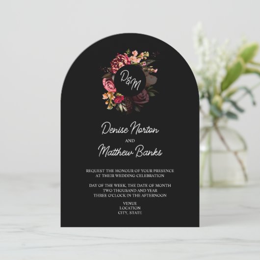Chrysanthemum Monogram op True Black Kaart (Staand voorkant)