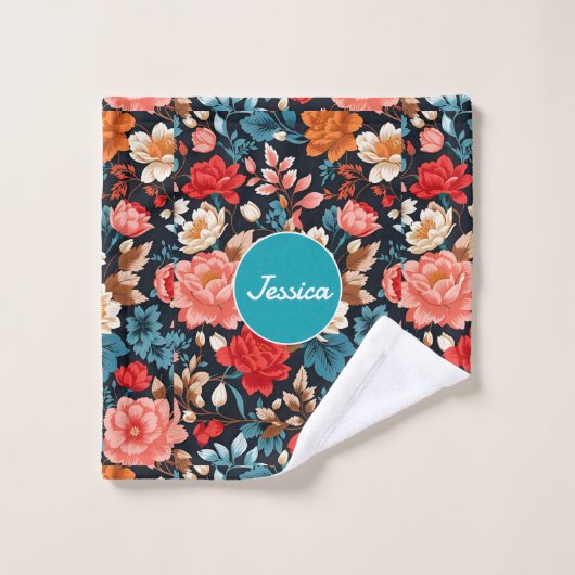 Chrysanthemum Mozaïek Kleurrijk Gepersonaliseerd P Bad Handdoek (Wasdoekje)