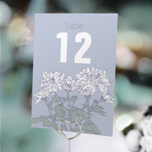 Chrysanthemum-nummers voor witte bloembruiloft kaart