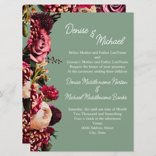 Chrysanthemum op Basil Green Kaart (Voorkant / Achterkant)