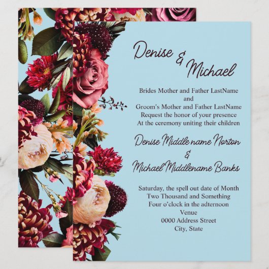 Chrysanthemum op Gesponnen Suiker Blauw Kaart (Voorkant / Achterkant)