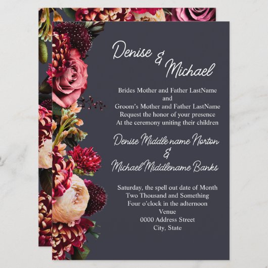 Chrysanthemum op poolnacht grijs kaart (Voorkant / Achterkant)