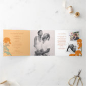 Chrysanthemum oranje bloemtekening drieluik programma (Binnen)