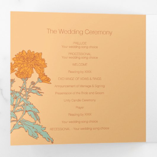 Chrysanthemum oranje bloemtekening drieluik programma (Binnenzijde eerst)