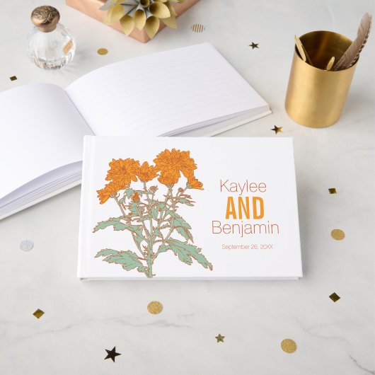Chrysanthemum oranje herfst bloem bruiloft gastenboek (Voorkant open)