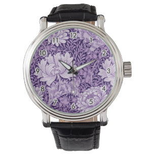 Chrysanthemum Paars, William Morris Horloge