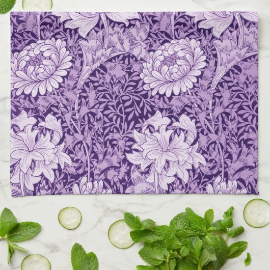 Chrysanthemum Paars, William Morris Theedoek (Gevouwen)
